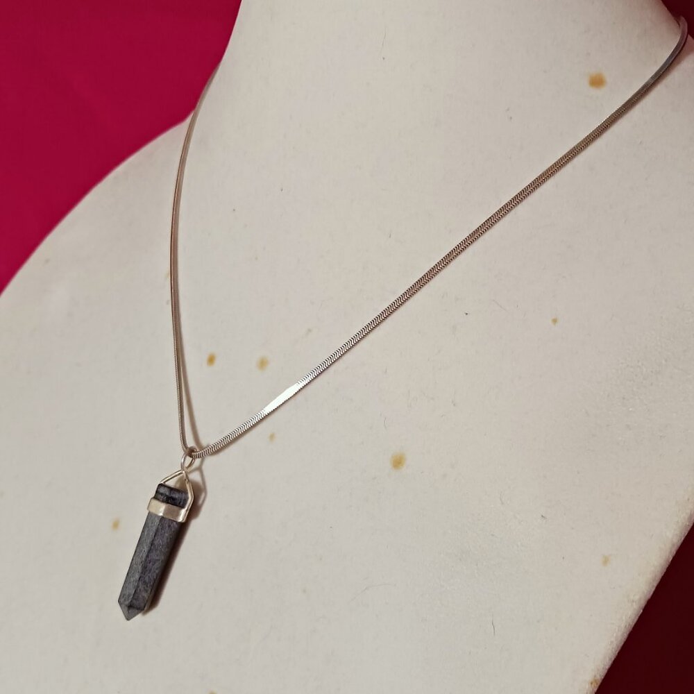 90s Vintage Sterling Silver Snake Chain Black Cloud Onyx Pendant Necklace - Picture 3 of 8